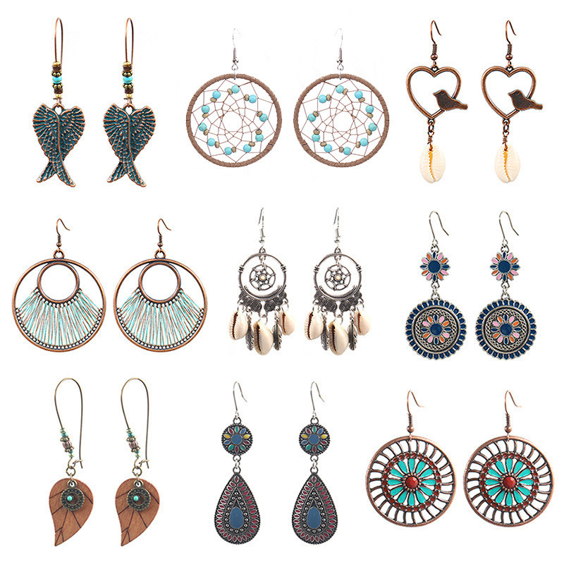 Cross-Border Amazon Trendy Earrings Multi-Piece Set European and American Handmade Woven Round Hollow Earrings Heart Accessories