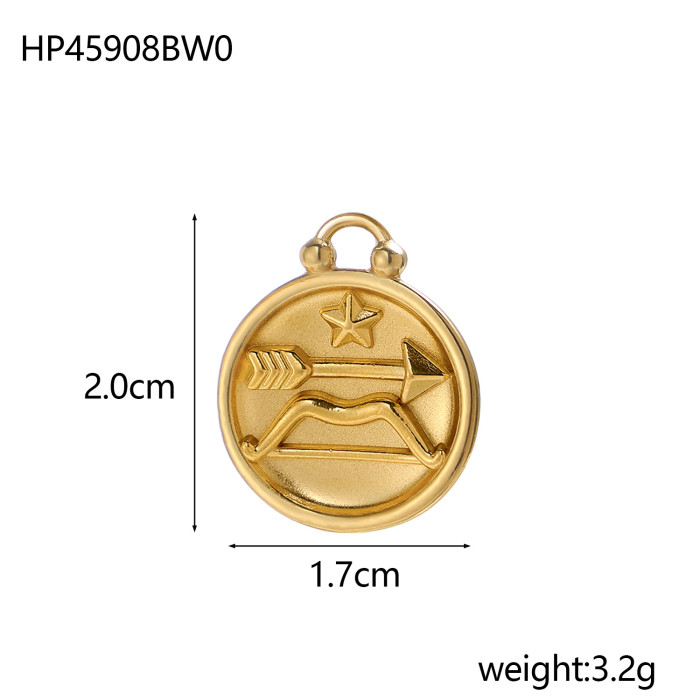 Hot-Selling Fashion Zodiac 18K Gold Pendant Bracelet Necklace Accessories Titanium Steel DIY Jewelry Components