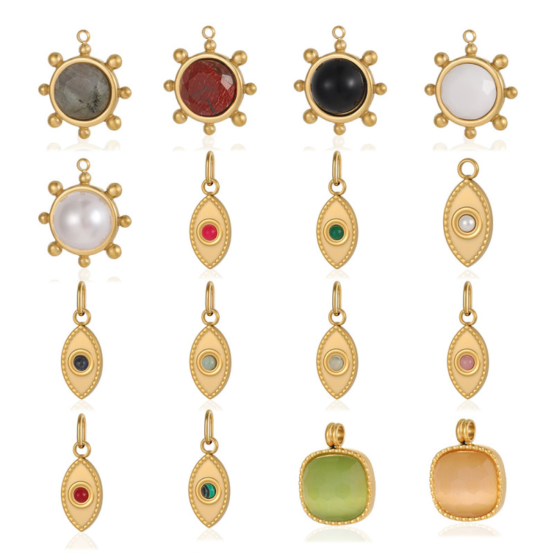 Devil's Eye Bohemian Natural Stone Stainless Steel Pendant Eye DIY Accessories Eye Stainless Steel Pendant