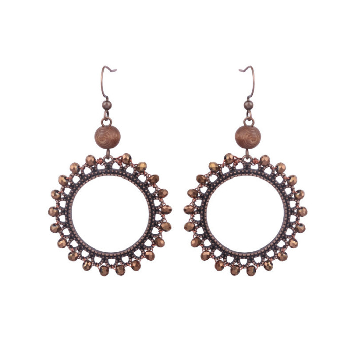 Ethnic Style Tassel Earrings for Women, Vintage Geometric Round Wooden Bead Accessories, Cross-Border Amazon Hot-Selling Wooden Earrings Jewelry