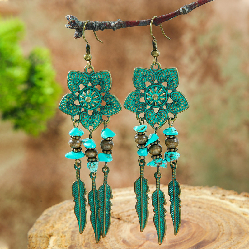 European and American Ethnic Style Bohemian Long Flower Earrings for Women, Long Exaggerated Tassel Earrings, Hollow Drop Earrings Wholesale