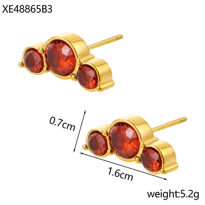 Cross-Border Hot-Selling Colorful Zircon Birthday Stone Earrings Versatile Stainless Steel 18K Gold Plated Non-Fading Titanium Steel Studs
