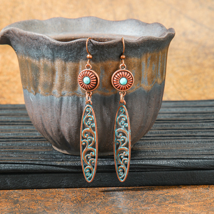 Original Design Retro Ethnic Style Geometric Earrings Yunnan Travel Vacation Style Personality Creative Earrings Yiwu Wholesale