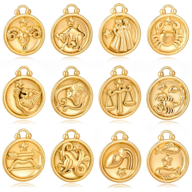 European and American Hot-Selling Fashion Zodiac 18K Gold Pendant Bracelet Necklace Accessories Titanium Steel DIY Jewelry Components