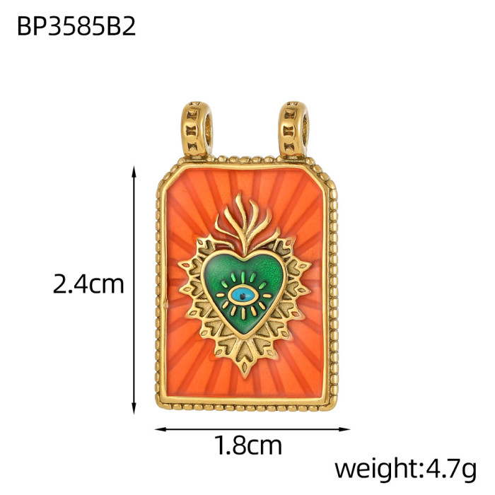 European and American Cross-Border Artistic Simple Stainless Steel Hot-Selling Heart Flower Bow Tarot Card Oil-Drip Color-Retaining Pendant