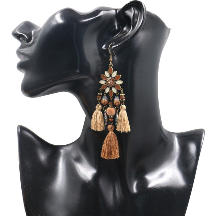 Wish Amazon Bohemian Fashion Flower Earrings for Women, Unique Personality Tassel Earrings, Ethnic Style Accessories