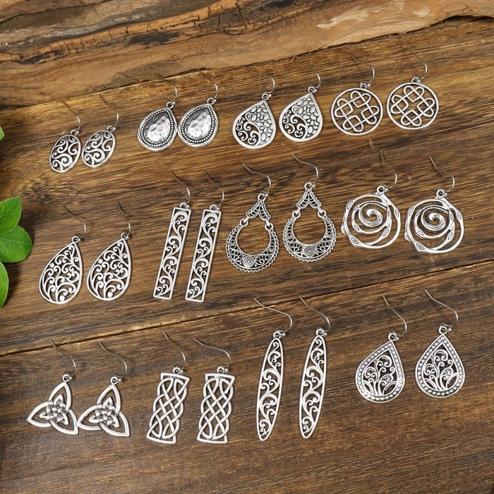 Hot-Selling Ancient Silver Earring Set Ethnic Style Simple Versatile Geometric Personality Ear Jewelry Factory Direct...