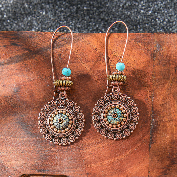 Amazon Cross-Border Jewelry Wholesale Fashion Retro CCB Personality Alloy Geometric Earrings Vacation Style Wooden Drop Earrings