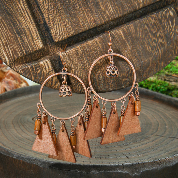 Vintage Fashion Bohemian Style Handmade Tassel Earrings Original Design Heart-shaped Geometric Earrings Feather Drop...