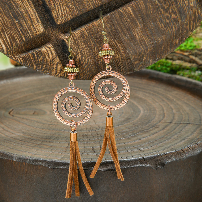 Vintage Coffee Color Earring Set Bohemian Style Fashion Creative Geometric Earrings Versatile Tassel Earrings, Jewelr...