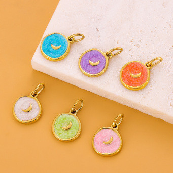 Korean Style Stainless Steel Oil Drop Star Moon Round Pendant Accessories DIY Jewelry Earring Accessories Necklace Jewelry