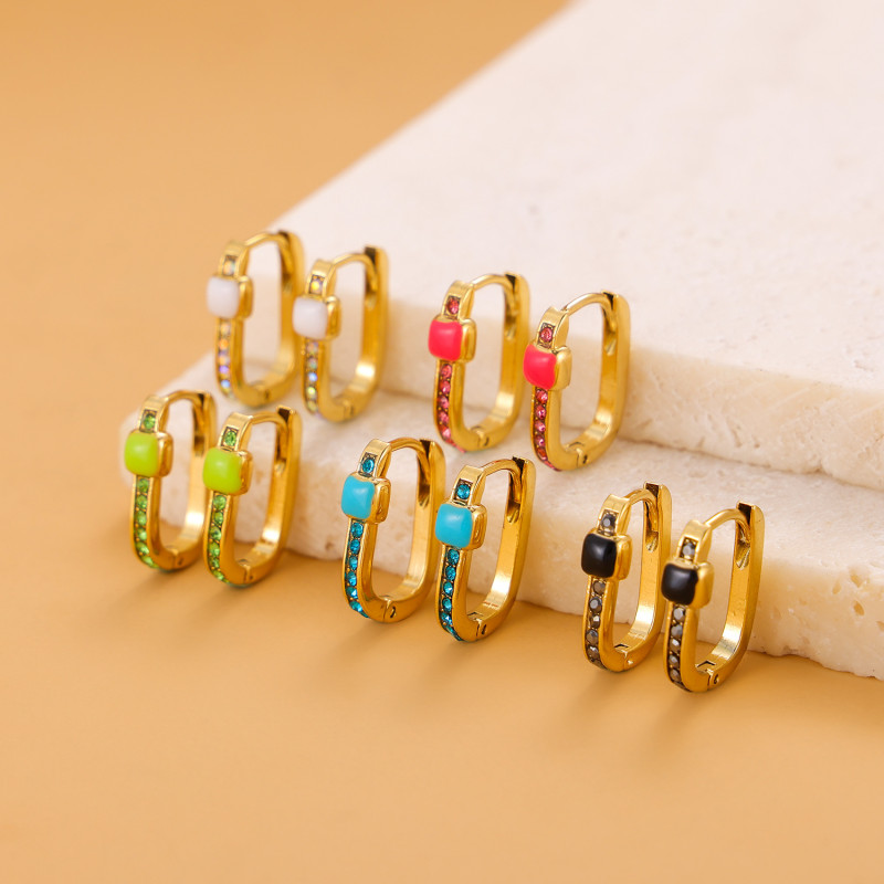 Cross-Border European and American Hot Selling Niche Unique Design High-End Micro-Inlaid Colorful Gemstone Earrings Jewelry Wholesale