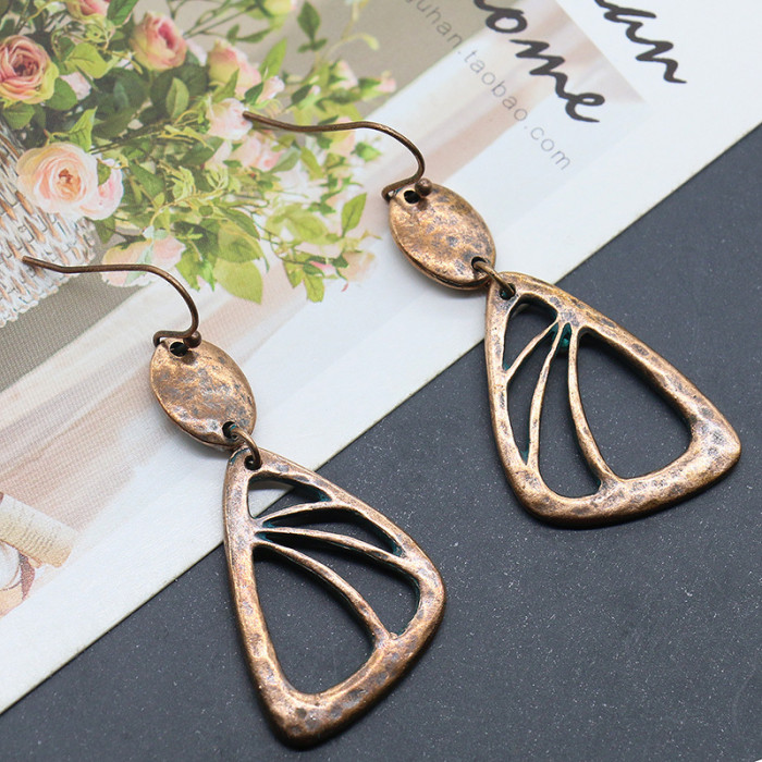 Cross-Border Ethnic Style Earrings Set Exaggerated Versatile Retro European and American Hot-Selling Alloy Geometric Turquoise Tassel Earrings