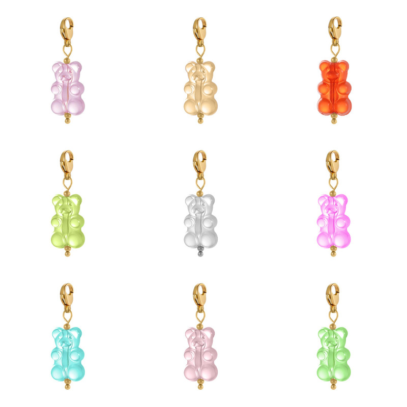 Korean Style Cute Cartoon Pink Bear Pendant Gold Earrings Simple Elegant Versatile Accessories Wholesale