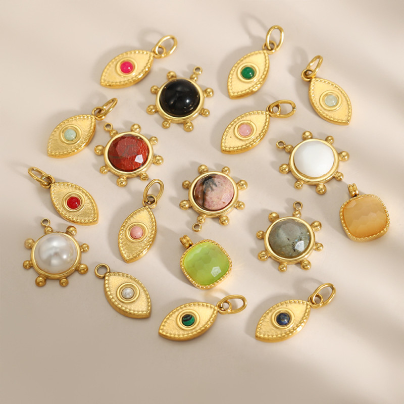 Devil's Eye Bohemian Natural Stone Stainless Steel Pendant Eye DIY Accessories Eye Stainless Steel Pendant