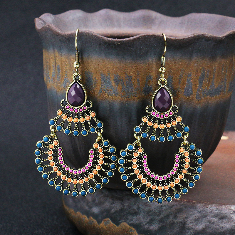 Cross-border Personalized Earrings for Women, European and American Fashion, Diamond-encrusted Accessories, Bohemian Creative Round Vintage Earrings Wholesale