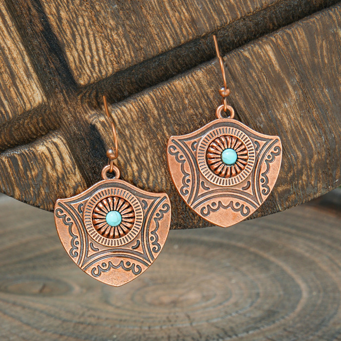 Amazon Cross-Border Jewelry Wholesale Fashion Retro CCB Personality Alloy Geometric Earrings Vacation Style Wooden Drop Earrings