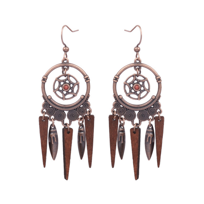 In Stock European and American Trendy Retro Earrings Set Ethnic Style Tassel Alloy Earrings Cross-Border Hollow Earrings Wholesale