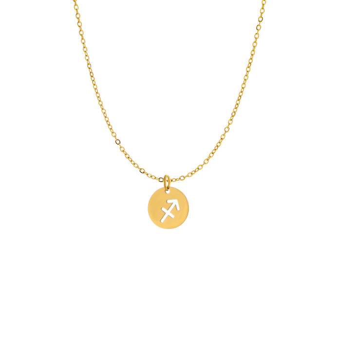 New Stainless Steel 12 Zodiac Hollow Round Pendant DIY Bracelet Necklace Small Charm Accessories Wholesale