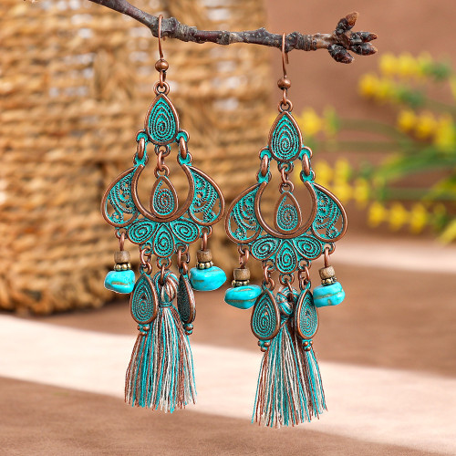 Cross-Border Hot-Selling Vintage Distressed Metal Earrings Ethnic Vacation Style Personality Creative Tassel Earrings Manufacturer Wholesale