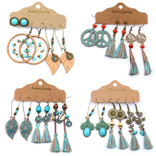 Cross-Border Accessories European and American Trendy 3-Piece Set Tassel Earrings Bohemian Retro New Earrings Set for Women Wholesale