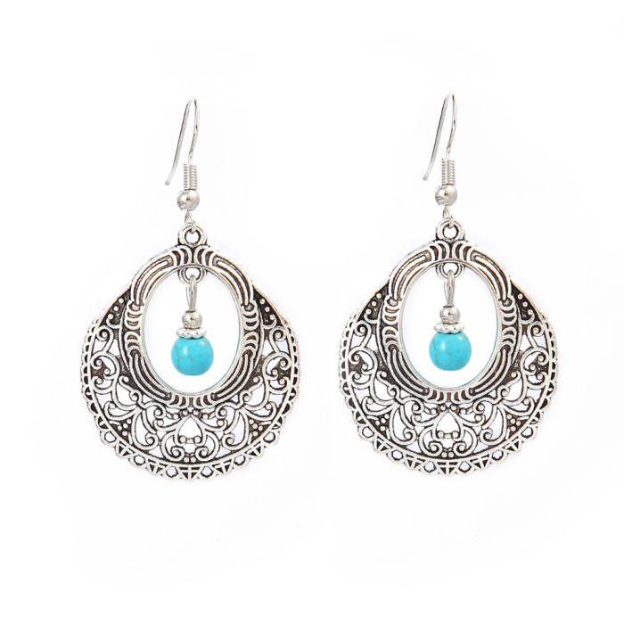 AliExpress Simple Ethnic Style Flower Water Drop Hoop Turquoise Earrings Set Ear Accessories Wholesale, Jewelry Sets