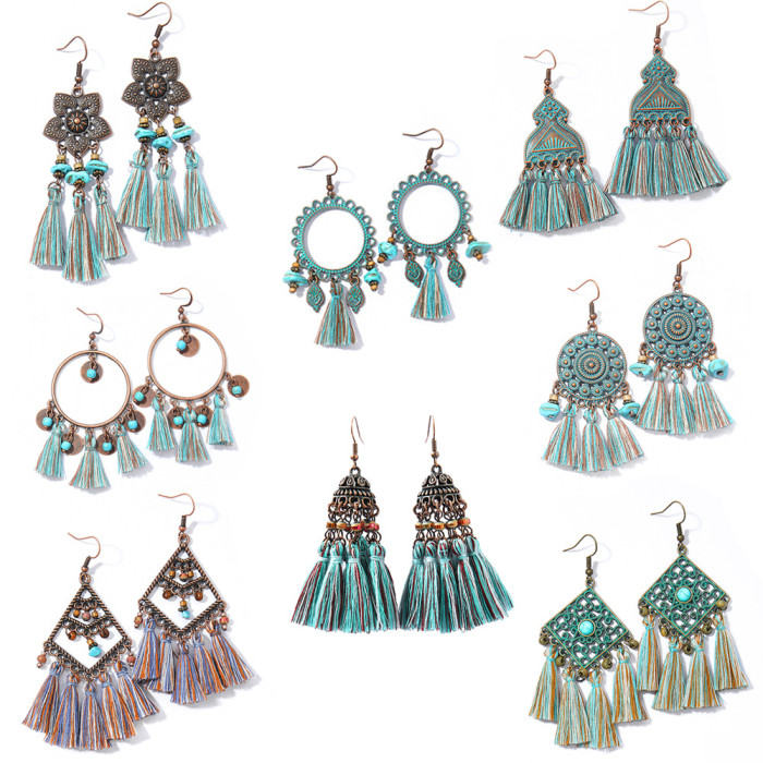 Cross-border Exclusive Bohemian Handmade Tassel Earrings Ethnic Style Long Earrings Summer Beach Vacation Accessories