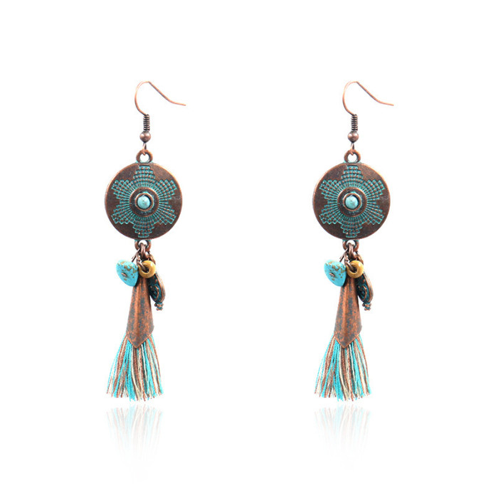 Cross-border European and American Ethnic Style Exaggerated Retro Earrings Bohemian Rice Bead Tassel Earrings Amazon Wholesale