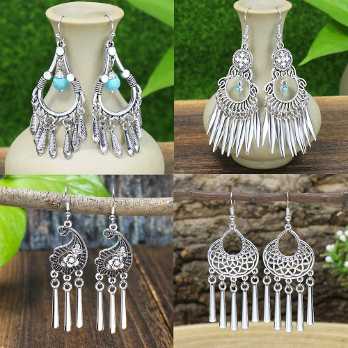New Chinese Style Retro Ethnic Bohemian Autumn Winter Earrings Tassel European American Fashionable Ear Hooks