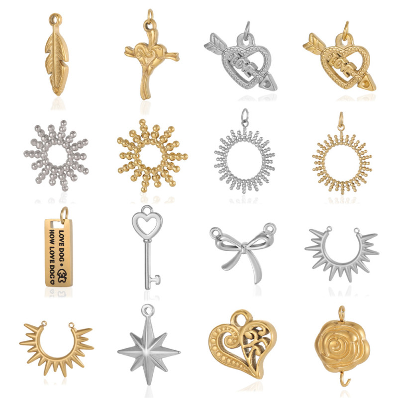 European and American Cross-Border Electroplated Real Gold DIY Pendant Stone Devil's Eye Cross Stainless Steel Accessories Jewelry Wholesale