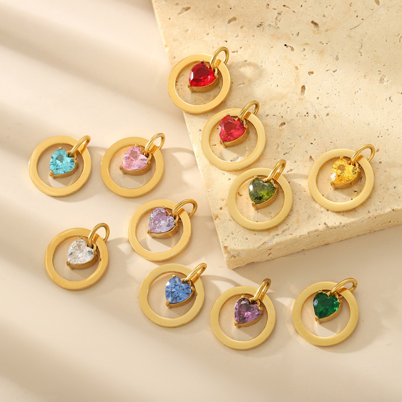 Ins Amazon Hot-Selling Heart Stainless Steel Zircon Inlaid Accessories for Women Light Luxury Versatile DIY Accessories Jewelry Wholesale