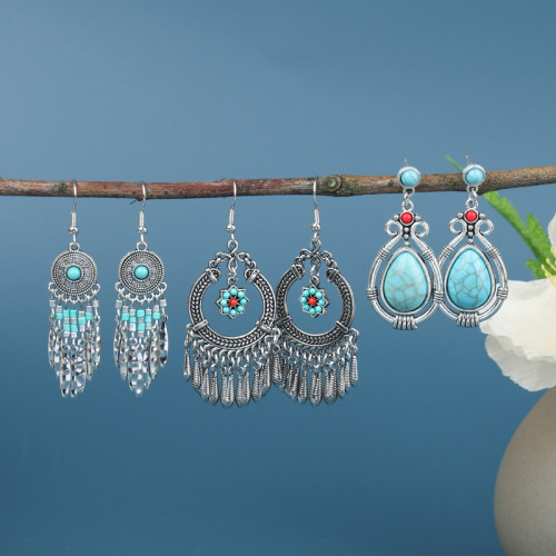 Bohemian Ethnic Style Retro Fashion Earrings for Women Flower Tassel Elegant Earrings Versatile Accessories