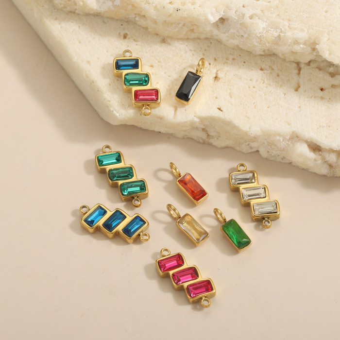 Style Stainless Steel Inlaid Zircon Irregular Geometric Fashion Small Pendant DIY Accessories Necklace Earrings Acces...
