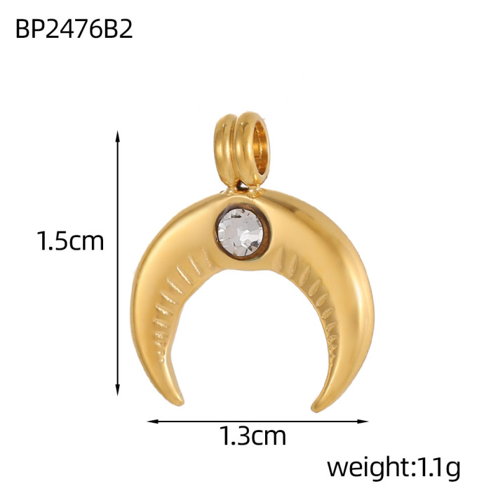 Hot Selling Moon Round Zircon French Retro Stainless Steel DIY Pendant Women Heart Stainless Steel Accessories, Neckl...