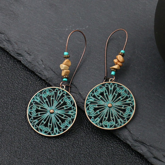 Fashion Hot Sale Retro Round Earrings for Women Creative Flower Alloy Drop Earrings European and American Trendy Earrings Wholesale