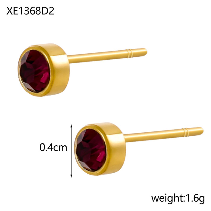 Amazon Cross-Border Hot-Selling Round December Colorful Zircon Small Earrings Stainless Steel Earrings Jewelry Wholesale