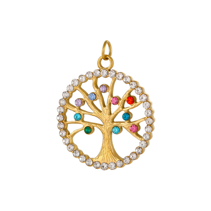 New Original Jewelry Micro Inlay Craft Necklace Creative Colorful Tree Life Tree Pendant Stainless Steel Clavicle Chain