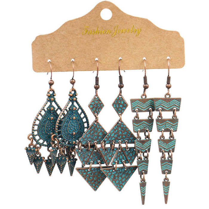 Retro Alloy Earrings for Women, Fashion Irregular Geometric Earrings, Hot Sale 3-Pair Pack Wholesale