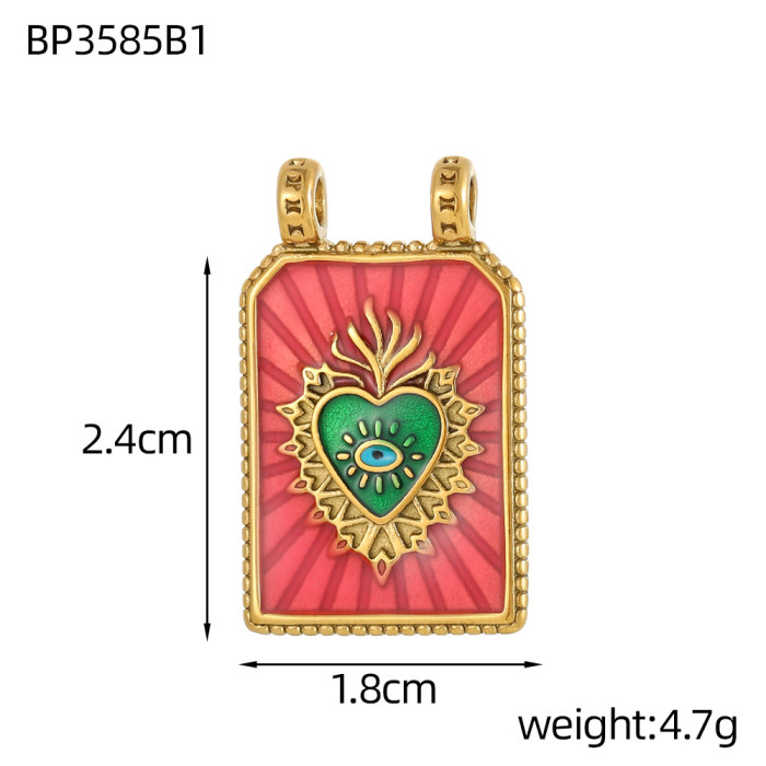 European and American Cross-Border Artistic Simple Stainless Steel Hot-Selling Heart Flower Bow Tarot Card Oil-Drip Color-Retaining Pendant