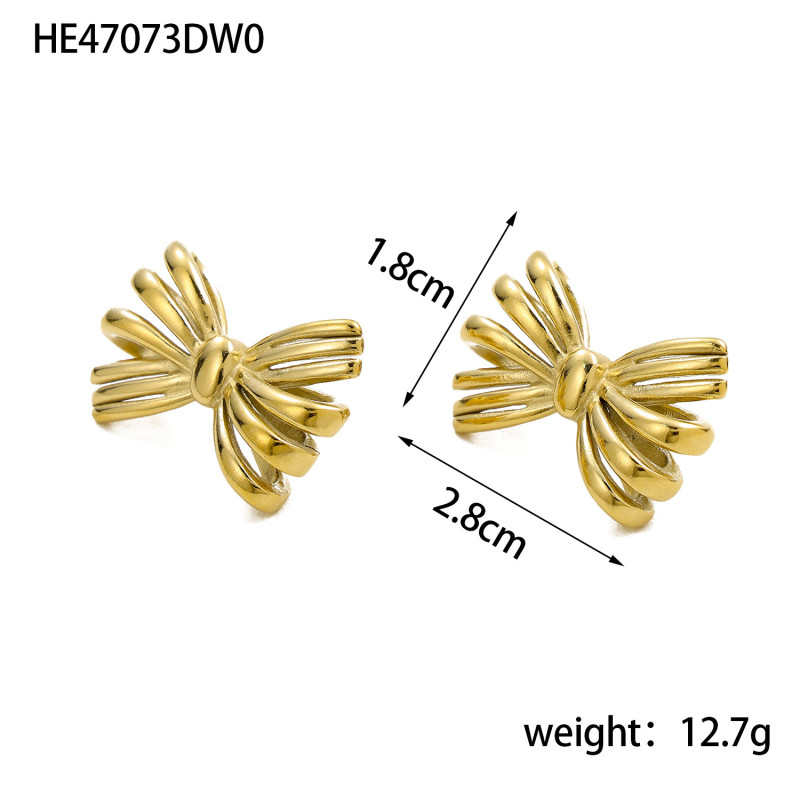 Cross-Border European and American Hot-Selling Butterfly Knot Titanium Steel Earrings Vacuum Electroplating Non-Fading Ins Minimalist Style Earrings