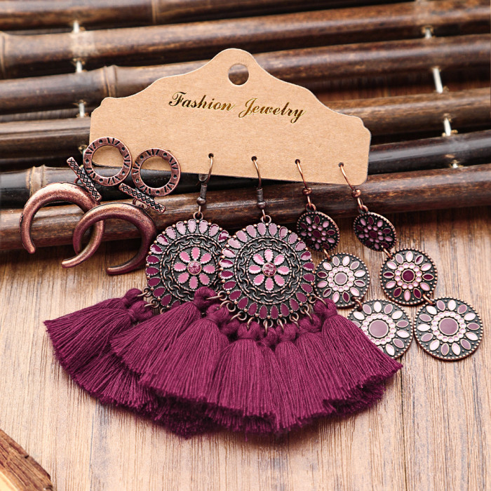 Hot-Selling Bohemian Style Hollow Tassel Earrings Personality Versatile Fishbone Accessories Water Drop Earrings Whol...