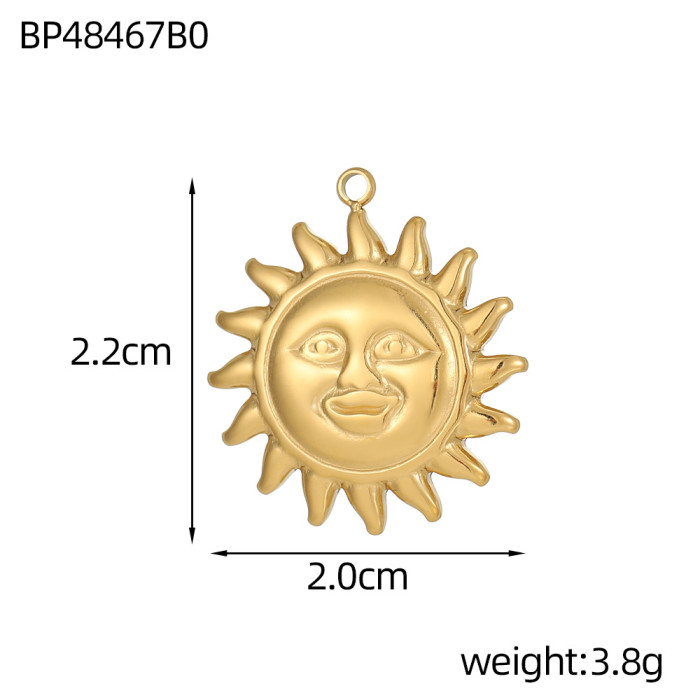 Retro Baroque Stainless Steel Sun Element Star Round Pendant DIY Pendant Personality Hip Hop Earrings Accessories