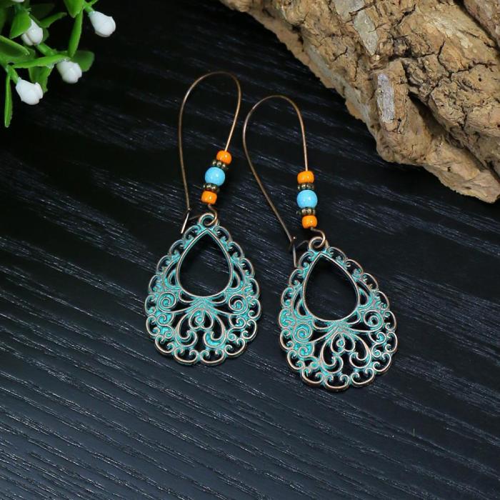 Earrings Vintage Ear Jewelry Simple Minimalist Style Leaf Round Hollow Turquoise Drop Earrings Wholesale Manufacturer