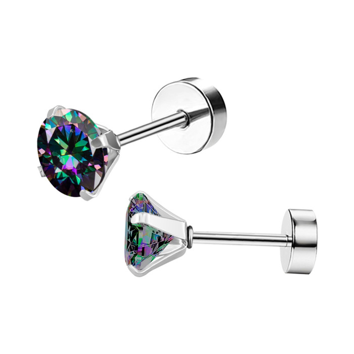 Cross-Border Foreign Trade New Product Exclusive Stainless Steel Earrings Fashion OL Versatile Round Ball Four-Prong Zircon Earrings Piercing Jewelry
