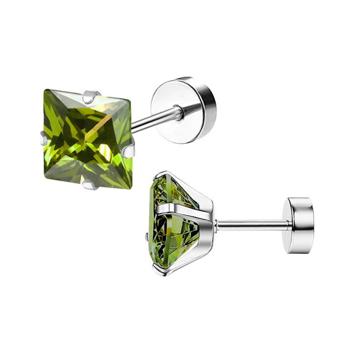 Titanium Steel Earrings Simple Square Zircon Women's Ear Bone Studs Export Earrings Wholesale Exquisite Geometric Sty...