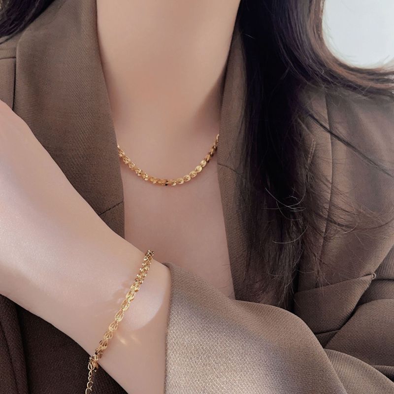 18K Gold Titanium Steel Necklace Full Phoenix Tail Simple Women's Style Gold Fashion Classic Simple Versatile Set Girlfriend Jewelry