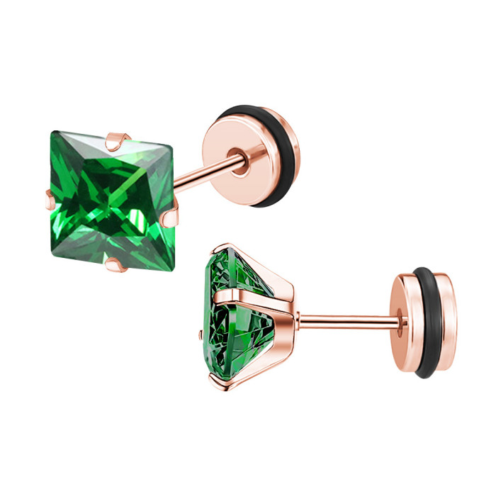 Stainless Steel Square Zircon Earrings Ear Bone Studs Screw Twist Ball Fashion Earrings European and American Piercing Men's Earrings Cross-Border