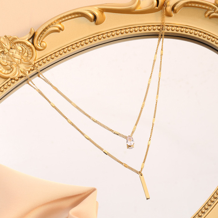 European and American Cross-Border New Gold Necklace Personality Fashion Double Layer Stacked Water Drop Shaped Small Diamond Long Tassel Pendant Necklace