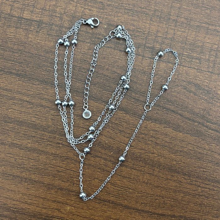 Stainless Steel 18K Gold Ball Chain Link Bracelet Three-Layer Cross Ball Chain Bracelet with Ring Non-Fading