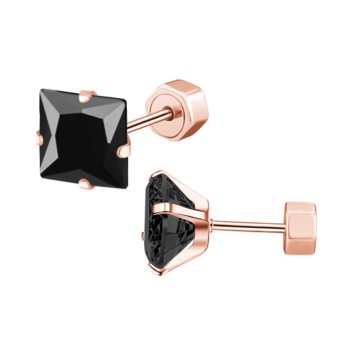 Cross-Border Exclusive Stainless Steel Zircon Earrings Four-Prong Square Small Earrings Titanium Steel Ear Studs Women's Trendy Jewelry
